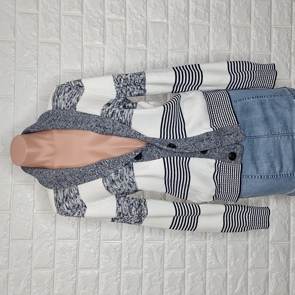 EXPRESS 100% Cotton Navy and White Knit Cardigan Sweater
